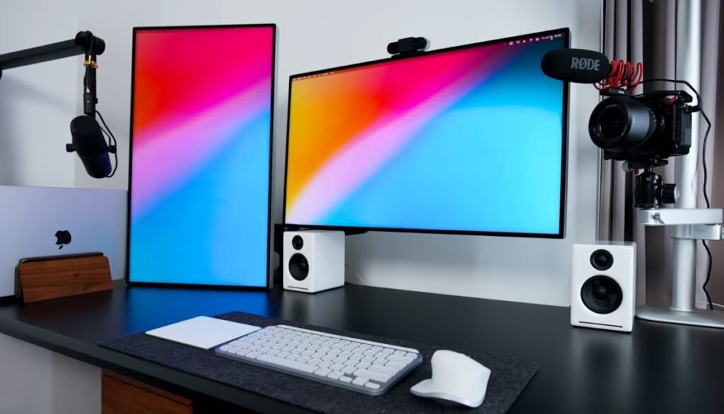 Dual Monitor Desk Setup for Home Office